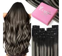 YoungSee Black Human Hair Clip in Extensions 12inch 80g Double Weft Clip in Hair Extensions Real Human Hair Black Root Ombre to Silver Clip in Real Extensions for Role Playing Short Straight 7pcs