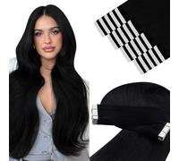YoungSee Black Tape in Hair Extensions Real Human Hair 14Inch Tape ins Hair Extensions Jet Black 50g for Women 20pcs Invisible Tape in Extensions Easy to Apply