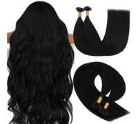 YoungSee Black U Tip Hair Extensions Black U Tips Human Hair Extensions Jet Black 16In Hot Fusion Hair Extensions Ktip 50s/50g Silky Straight