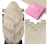 YoungSee Blonde Clip in Human Hair Extensions 14inch 120g 7pcs Human Hair Clip in Extensions Platinum Blonde Clip in Hair Extension Blonde for Wedding Silky Straight Full Head