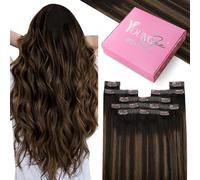 YoungSee Brown Human Hair Clip in Extensions 14inch 120g 7pcs Clip in Hair Extensions Real Human Hair Balayage Dark Brown Mix Medium Brown Invisible Clip Extensions for Women Silky Straight