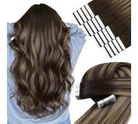 YoungSee Brown Tape in Hair Extensions Human Hair Tape Hair Extensions Full Head Tape-in Hair Extensions Brown Balayage to Caramel Blonde 18inch Skin Weft 50g 20pcs