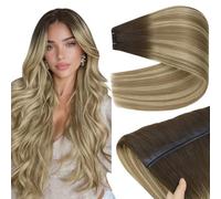 YoungSee Butterfly Weft Extensions Human Hair Balayage Invisible PU Hole Weft Hair Extensions Walnut Brown Ombre Light Brown with Blonde 24 Inch 100g