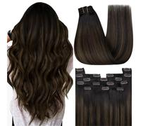 YoungSee Clip in Hair Extension Brown 22inch,Double Weft Human Hair Clip in Extensions,Dark Brown Mix Medium Brown Balayage,for Adding Length,Long Straight Hair,120g 7 Separate Pieces
