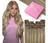 YoungSee Clip in Hair Extensions Brown 12inch 80g,Double Weft Clip in Human Hair Extensions,Light Brown to Blonde with Brown Balayage,Short Straight Hair,for Beginner,Invisible 7pcs,Add Volume