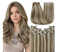 YoungSee Clip in Hair Extensions Brown 20 inch,Real Human Hair Clip in Extensions,Light Brown Highlights with Platinum Blonde,for Everyday Life,Long Straight Hair for Adding Length,7pcs 120g