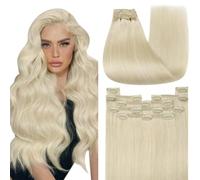 YoungSee Clip in Hair Extensions Real Human Hair Blonde 22inch 150g Invisible Clip in Human Hair Extensions Platinum Blonde Remy Real Clip Extensions for Women Thick 7Separate Pieces Long Straight