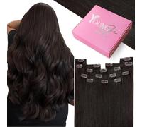 YoungSee Clip in Hair Extensions Real Human Hair Brown 22inch 120g Real Clip in Extensions Dark Brown Clip in Human Hair Extensions Brown for Wedding Smooth Long Straight 7Pcs