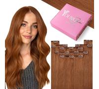 YoungSee Clip in Human Hair Extension Copper 14inch 120g Clip in Hair Extensions Ginger Short Straight Remy Human Hair Extensions Clip in Ginger for Women Full Head 7Pcs