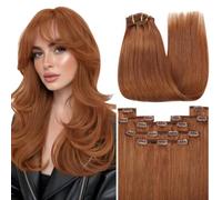 YoungSee Clip in Human Hair Extension Ginger 12inch 80g Ginger Clip in Hair Extensions Copper Human Hair Clip in Extensions for Women Short Straight 7 Separate Pieces