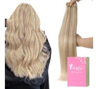 YoungSee Clip in Human Hair Extensions 18inch 120g Human Hair Clip in Extensions Ash Blonde Highlight Bleach Blonde Clip in Hair Extension for School Reusable 7 Separate Pieces Tangle Less