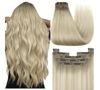YoungSee Clip in Human Hair Extensions Ombre 14inch 120g 7pcs Seamless Clip in Hair Extensions Real Human Hair Ash Blonde Ombre Sunkissed Blonde Double Weft Clips in Extension for Wedding Reusable