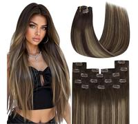 YoungSee Hair Extensions Clip in 22 inch Invisible Clip in Human Hair Extensions Balayage Chocolate Brown Mix Caramel Blonde Clip-in Hair Extensions for Wedding Long Straight 7 Separate Pieces 120g