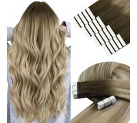 YoungSee Hair Tape in Extensions Balayage Tape Hair Extensions Real Human Hair Ombre Dark Brown to Brown with Blonde Balayage Tape Extensions Real Hair 24Inch Tape in Natural Hair Extensions 20pcs 50g