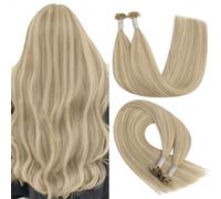 YoungSee Highlight Utip Hair Extensions Human Hair Highlight Ash Blonde with Blonde Ktip Hair Extensions Real Human Hair Highlight Hot Fusion 20In 1G/S 50G Silky Straight