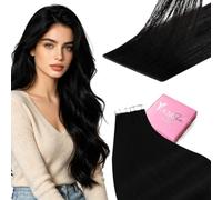 YoungSee Invisi Edge Tape in Hair Extensions Black, Long Straight Hair | Injected Tape in Extensions, Remy Human Hair, Can be Heat-styled, 20 Inch 20pcs 50g, Invisible Tape, for Adding Length