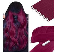 YoungSee Magenta Human Hair Tape in Extensions Burgundy Tape Hair Extensions Real Human Hair Colored Invisible 18In 25G 10Pcs Burgundy Hair for Party