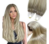 YoungSee Micro Beads Hair Extensions Blonde 14 inch,Micro Loop Hair Extensions Balayage Ash Blonde Ombre Platinum Blonde,Short Straight Hair,50g 50s,Cold Fusion,for Everyday Life