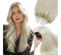 YoungSee Micro Beads Hair Extensions Blonde 22inch Micro Loop Hair Extensions Blonde Microring Human Hair Extension Platinum for Party Cold Fusion Long Straight 50s 50g