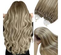 YoungSee Micro Beads Hair Extensions Brown 14inch Micro Loop Human Hair Extensions Ombre Light Brown to Blonde Micro Rings Hair Extensions Balayage for Wedding 50s Short Straight 50g Cold Fusion