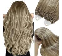 YoungSee Micro Beads Hair Extensions Brown 14inch Micro Loop Human Hair Extensions Ombre Light Brown to Blonde Micro Rings Hair Extensions Balayage for Wedding 50s Short Straight 50g Cold Fusion