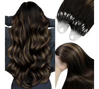 YoungSee Micro Beads Hair Extensions Dark Brown Ombre Medium Brown Micro Ring Human Hair Extensions Balayage 16inch Invisible Micro Hair Extensions 50g for Wedding Long Lasting 50s Cold Fusion