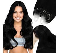 YoungSee Micro Beads Hair Extensions Jet Black 14inch Micro Loop Human Hair Extensions Black Microrings Hair Extensions Black for Women Cold Fusion Silky Straight Short Smooth 50s 50g