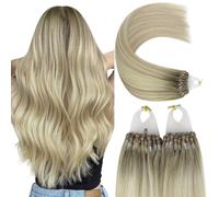 YoungSee Micro Hair Extensions Blonde 16 inch Micro Rings Hair Extensions Balayage Ash Blonde Ombre Platinum Blonde Hair Extensions Micro Loop Pre Bonded for Wedding Cold Fusion Silky 50s 50g