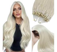 YoungSee Micro Loop Hair Extensions Blonde 14inch Short Straight Micro Beads Hair Extensions Platinum Blonde Microring Human Hair Extension White Blonde for Women 50g Cold Fusion 50s Lightweight