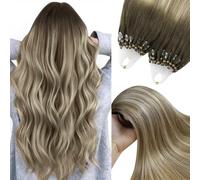 YoungSee Micro Loop Hair Extensions Brown 22 inch Long Straight Hair Extensions Micro Ring Dark Brown Ombre Light Brown with Blonde Micro Tips Hair Extensions for Adding Length 50s Cold Fusion 50g