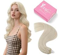 YoungSee Micro Loop Hair Extensions Platinum Blonde 14inch Micro Bead Hair Extensions Real Human Hair Blonde Cold Fusion Microring Human Hair Extension for Women Short Straight 50s 50g