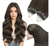 YoungSee Micro Loop Hair Extensions Real Human Hair Ash Brown Micro Bead Hair Extensions Mocha Brown Micro-Link Hair Extension Human Hair Invisible Microring Hair Extension 20 Inch 50 Strands 57g