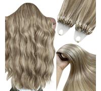 YoungSee Micro Ring Hair Extensions 22inch Micro Beads Hair Extensions Light Brown with Blonde Highlight Micro Loop Human Hair Extensions for Salon Long Straight 50s Tiny Attachment 50g