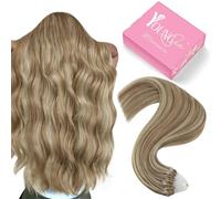 YoungSee Micro Ring Hair Extensions Brown Microloop Hair Extensions Real Human Hair Micro Beads Reflections for Women Light Brown with Blonde Highlight Cold Fusion Long Lasting Silky 16inch 50s 50g
