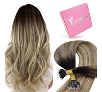 YoungSee Nano Beads Hair Extension Ombre 14 inch Nano Hair Extensions Real Human Hair Dark Brown to Medium Brown with Blonde Ombre Pre Bonded Nano Tip Extensions for Women Cold Fusion 50s 50g
