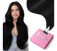 YoungSee Nano Beads Hair Extensions Black 22inch Nano Ring Hair Extensions Real Human Hair Jet Black Reflections Nanolink Extensions Cold Fusion for Party Long Straight 50s 50g