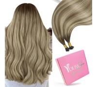 YoungSee Nano Beads Hair Extensions Ombre 18inch Nano Tip Remy Real Hair Extension Dark Brown Ombre Light Brown with Blonde Nano Remy Hair Extensions for Girls Cold Fusion Reflections 50s 50g