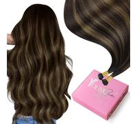 YoungSee Nano Hair Extensions Brown Balayage, 20inch 50g 50s, Nano Ring Human Hair Extensions, Balayage Darkest Brown with Medium Brown, Hair Extensions Nano Beads, Pre Bonded, Cold Fusion
