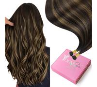 YoungSee Nano Hair Extensions Brown, Nano Beads Hair Extensions, Balayage Darkest Brown Mix Medium Brown, Nano Ring Human Hair Extensions for Women, Add Volume, 14inch 1g/s, Short Straight