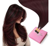 YoungSee Nano Hair Extensions Burgundy,24inch Nano Beads Hair Extensions Burgundy,Nano Ring Extensions Human Hair Deep Wine Red,for Party,Cold Fusion,Long Straight Hair,25g 25s,Long Lasting