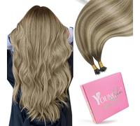YoungSee Nano Hair Extensions Real Human Hair Balayage 24inch Nano Ring Hair Extensions Dark Brown Ombre Light Brown with Blonde Nano Beads Extensions Mixed Colour for School Cold Fusions Long 50s 50g