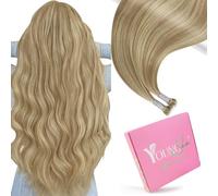 YoungSee Nano Hair Extensions Real Human Hair Blonde 18inch Nano Tips Extensions Warm Ash Blonde Highlights Bleach Blonde Nano Ring Human Hair Extensions for School Cold Fusion Pre Bonded 50s 50g