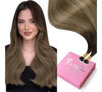 YoungSee Nano Hair Extensions Real Human Hair Brown Nano Ring Hair Extension Balayage Dark Brown with Blonde for Wedding Reflections Natural Looking Long Lasting No Tangle Cold Fusion 16inch 1g/s 50g