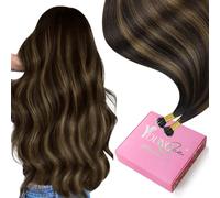 YoungSee Nano Hair Extensions Real Human Hair Dark Brown Ombre Medium Brown Nano Beads Hair Extensions Balayage Long-Lasting Cold Fusion for Wedding Natural Looking Reflections Smooth 14inch 50s 50g