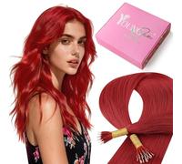 YoungSee Nano Hair Extensions Real Human Hair Red 14inch,25g 25s,Nano Beads Human Hair Extensions Colored,Pre Bonded Hair Extension,for Role Playing,Cold Fusion,Short Straight,Smooth Texture
