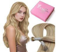 YoungSee Nano Ring Hair Extensions Blonde 20 inch Nano Beads Hair Extensions Dark Ash Blonde Highlights Golden Blonde Remy Human Hair Extensions Nano Pre Bonded for Women Cold Fusion Silky 50g 50s