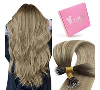 YoungSee Nano Ring Hair Extensions Brown 20 inch Nano Hair Extensions Dark Brown Ombre Light Brown with Blonde Nano Beads Hair Extension Dark Rooted for Women Cold Fusion Natural 50s 50g