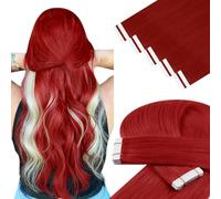 YoungSee Red Tape Hair Extensions Red Tape in Hair Extensions Real Human Hair for Cosplay Silky Straight 14In 10Pcs 25G