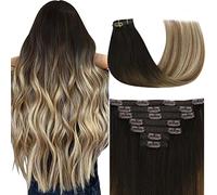 YoungSee Remy Clip in Hair Extensions Brown Human Hair Clip in Extensions Double Weft for Daily Wear 20 inch 7pcs 120g Dark Brown Roots Blending into Medium Brown with Warm Blonde Stylish