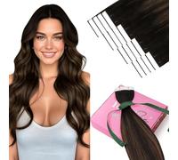 YoungSee Tape Extensions Balayage Brown 14In, Tape in Hair Extensions, Darkest Brown With Medium Brown, Silky Straight, Human Hair Tapes, 20 Pcs 50G